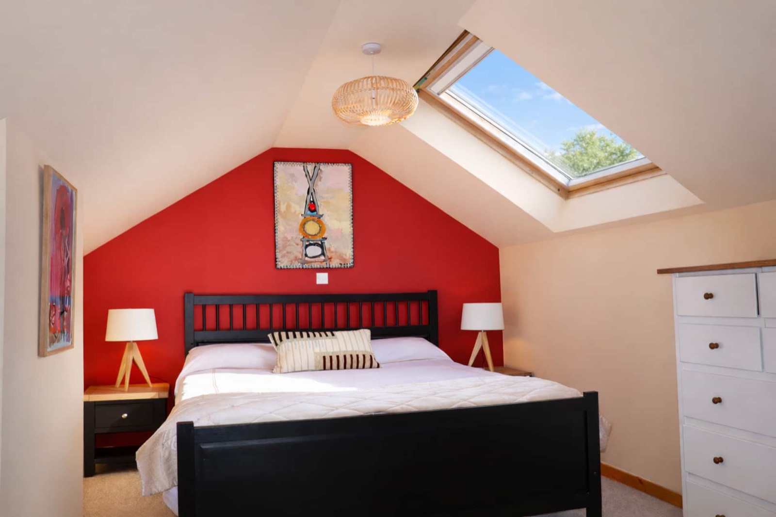 The red room: a king-size bed beneath the skylight